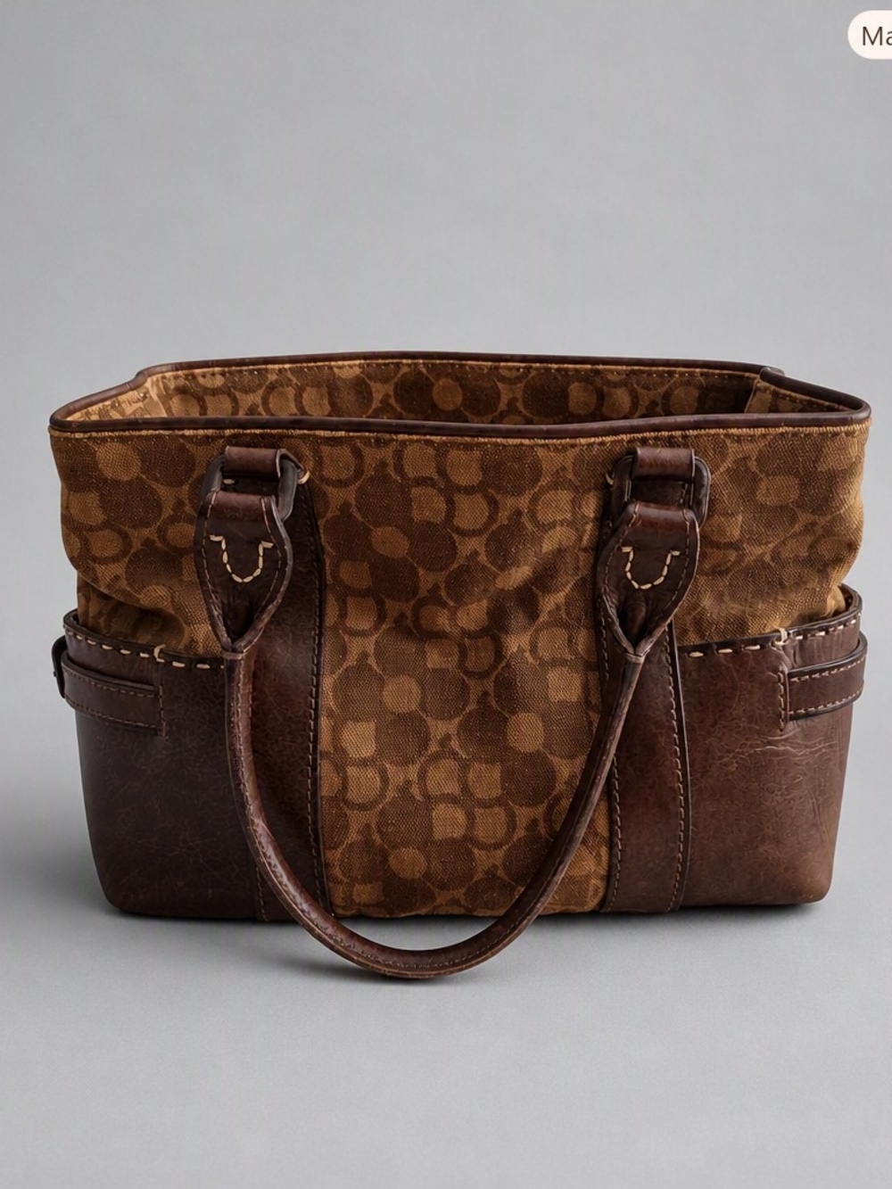 GENTEN Interacting Monogram Belted 15th Anniversary Brown Jacquard Leather